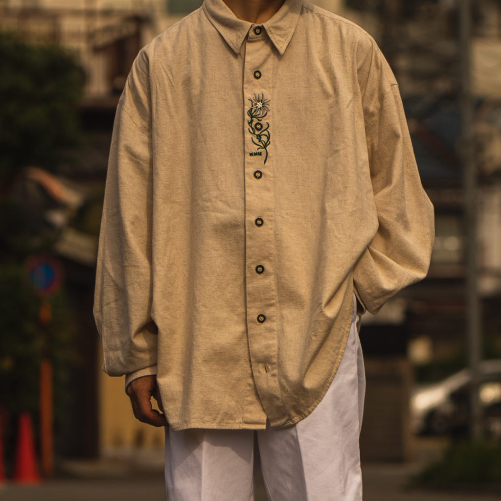 美品✨ 90s チロリアンシャツ チロルシャツ 長袖 刺繍 アイボリー 白